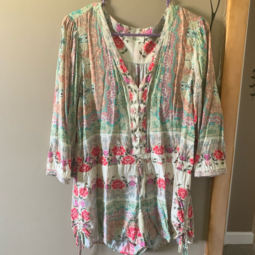 C’isa Floral Paisley Print Romper-Lg